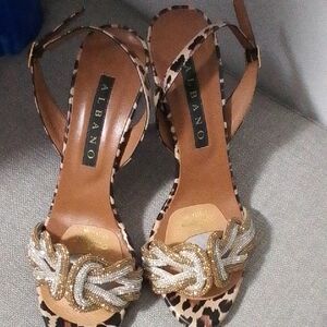 Alba Leopard Print Heels with Gold and Cream Accents